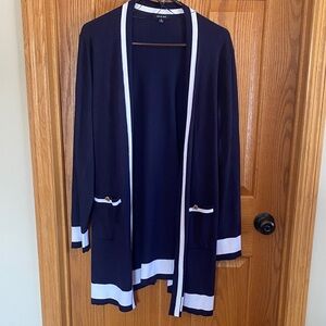 Verve Ami Navy & White Trim Long Open Cardigan